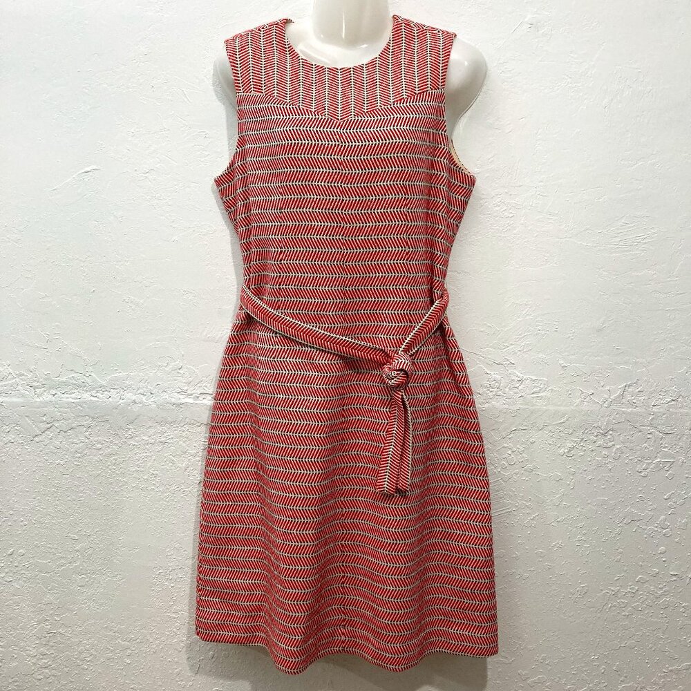 NWT J Crew Herringbone Midi Dress Sleeveless Red Texture Career Full lined 8T